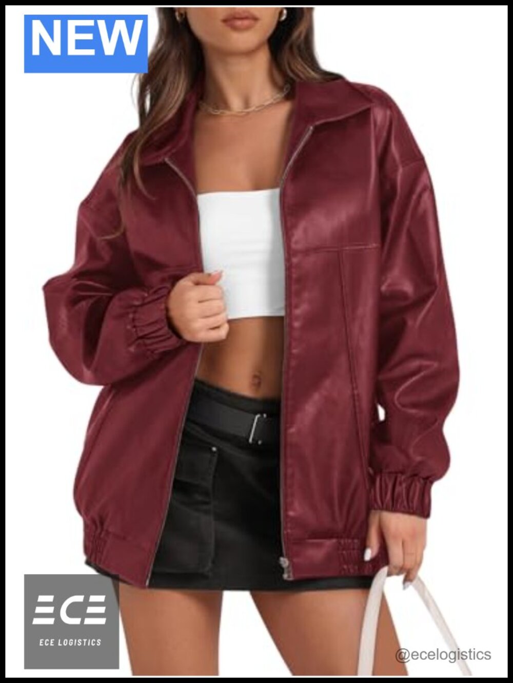 Faux Leather Oversized Moto Jacket Zip Up Bomber Coat